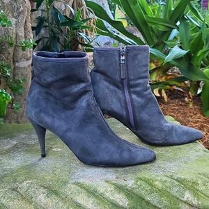 Prada Charcoal Gray Suede Pointed-Toe Ankle Boots